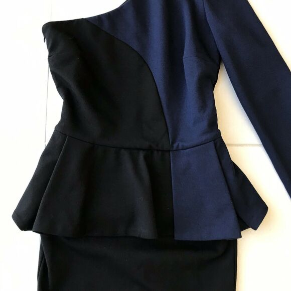 Torn by Ronny Kobo Dress Bodycon Peplum One Shoulder Color Block - Picture 6 of 12